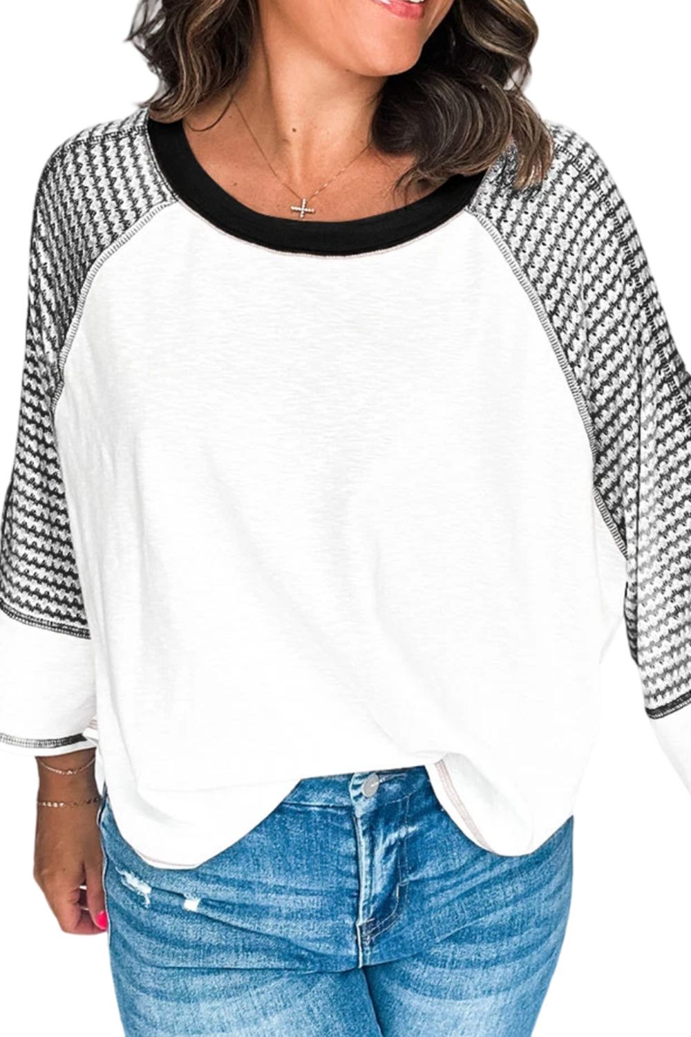 Striped Round Neck Raglan Sleeve Top