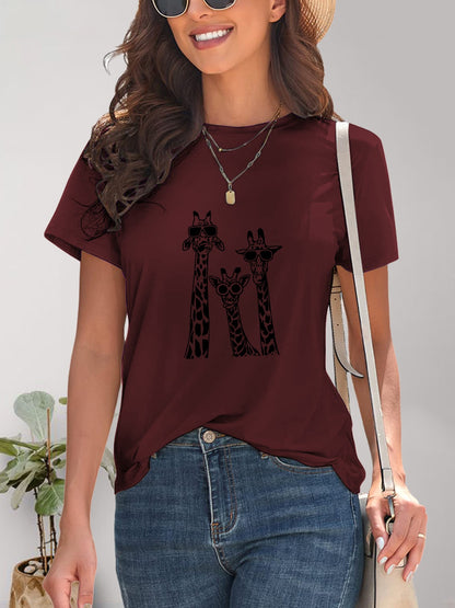 Giraffe Graphic Round Neck T-Shirt