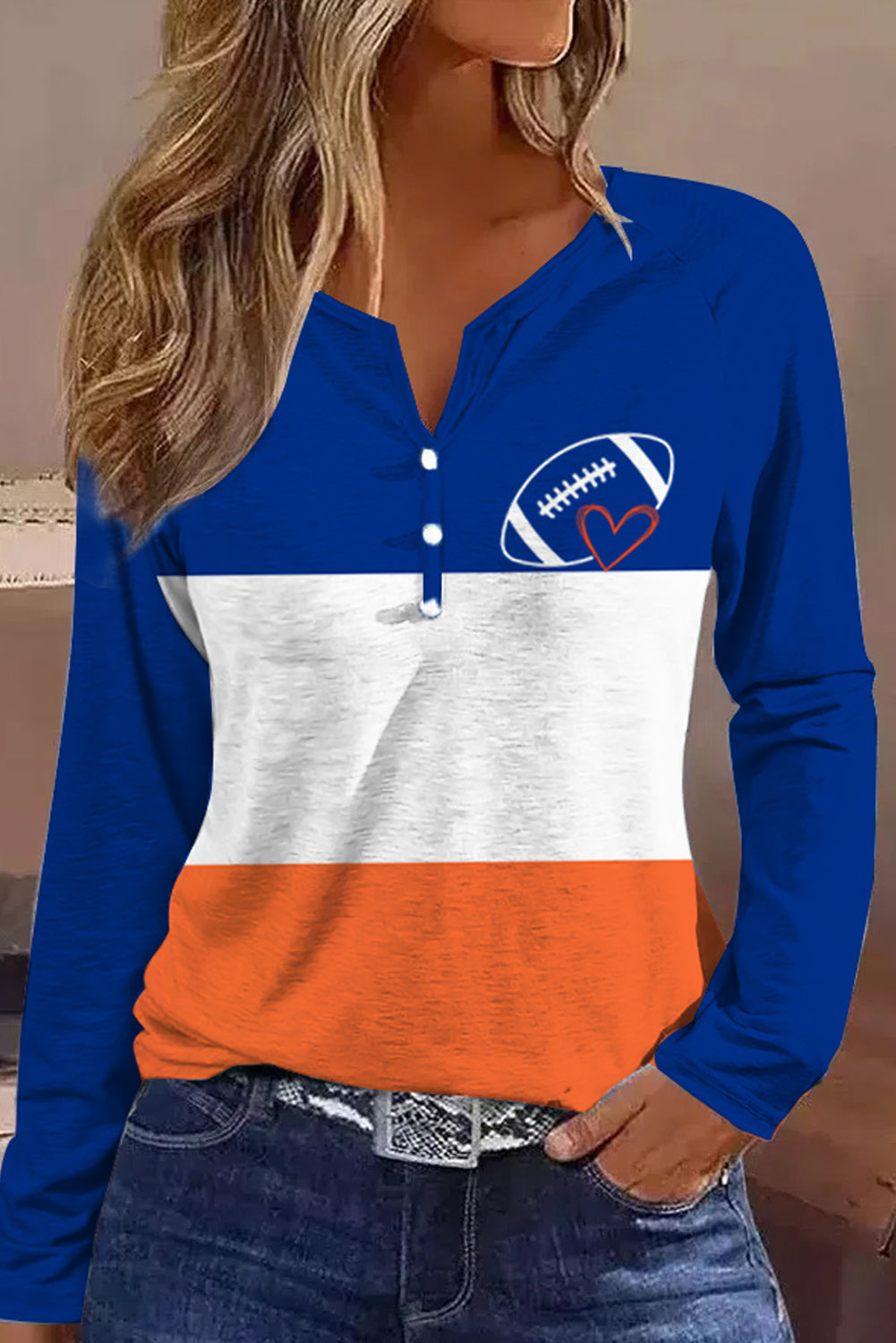 Football Graphic Notched Neck Top