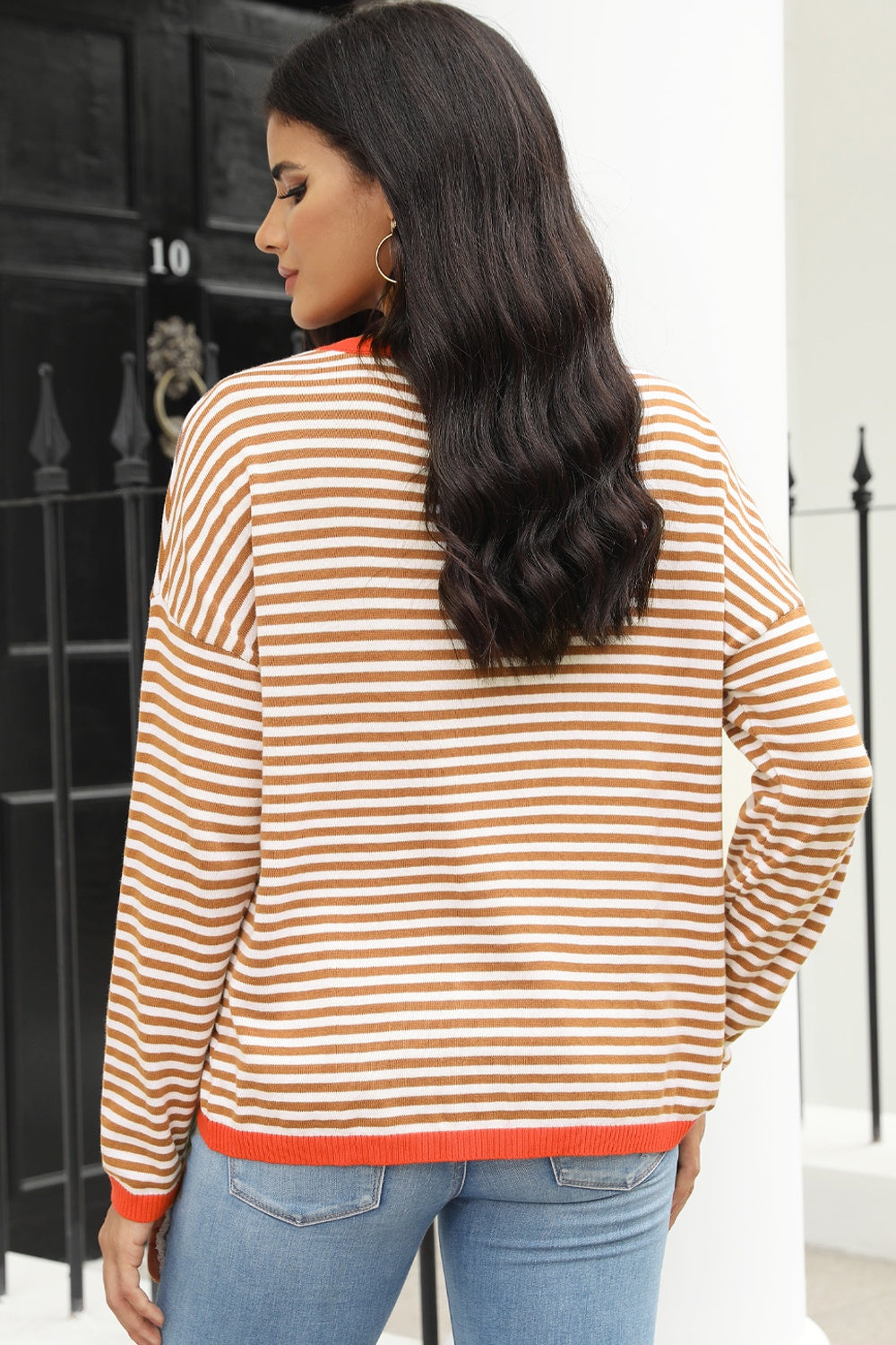 Striped Round Neck Drop Shoulder T-Shirt