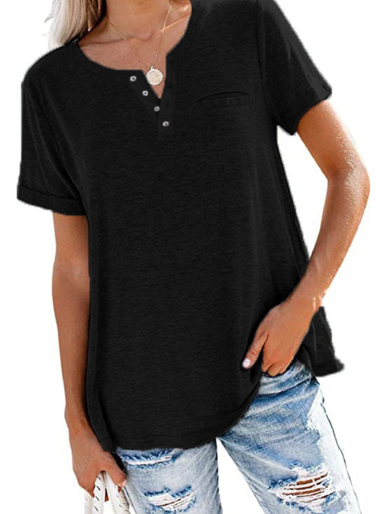 Full Size Casual Button-Front Pocket T-Shirt Plus Size