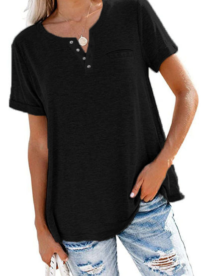 Full Size Casual Button-Front Pocket T-Shirt Plus Size