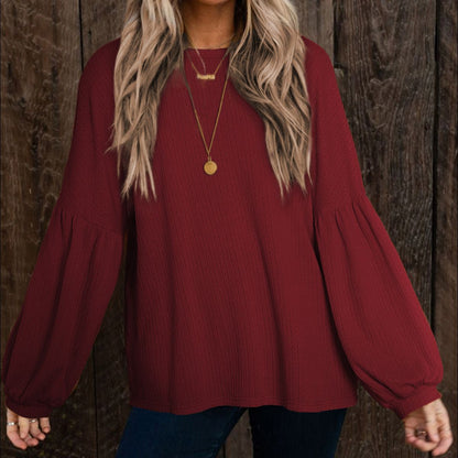 Round Neck Long Sleeve Ruched Blouse