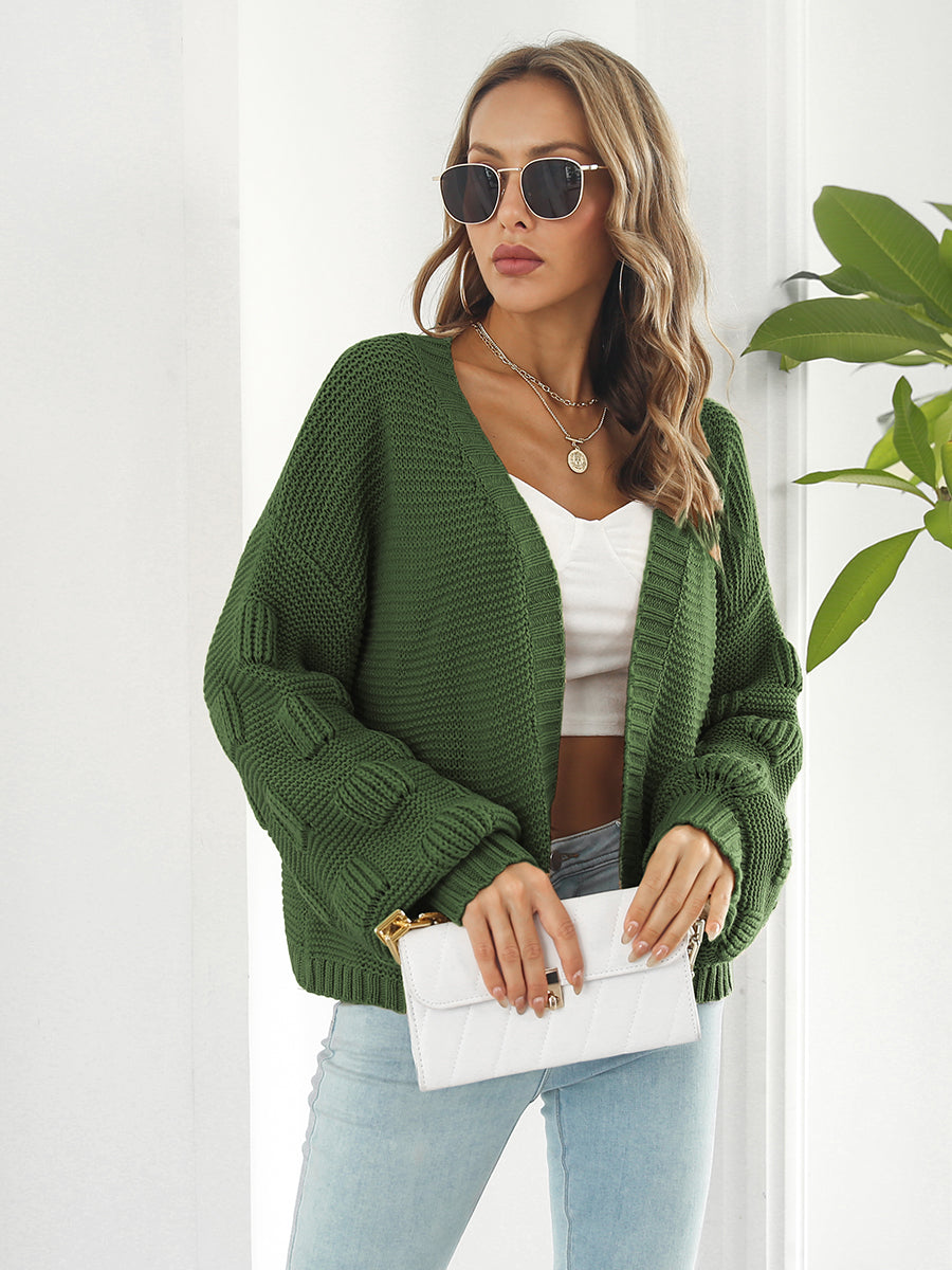 Open Front Ribbed Trim Cardigan