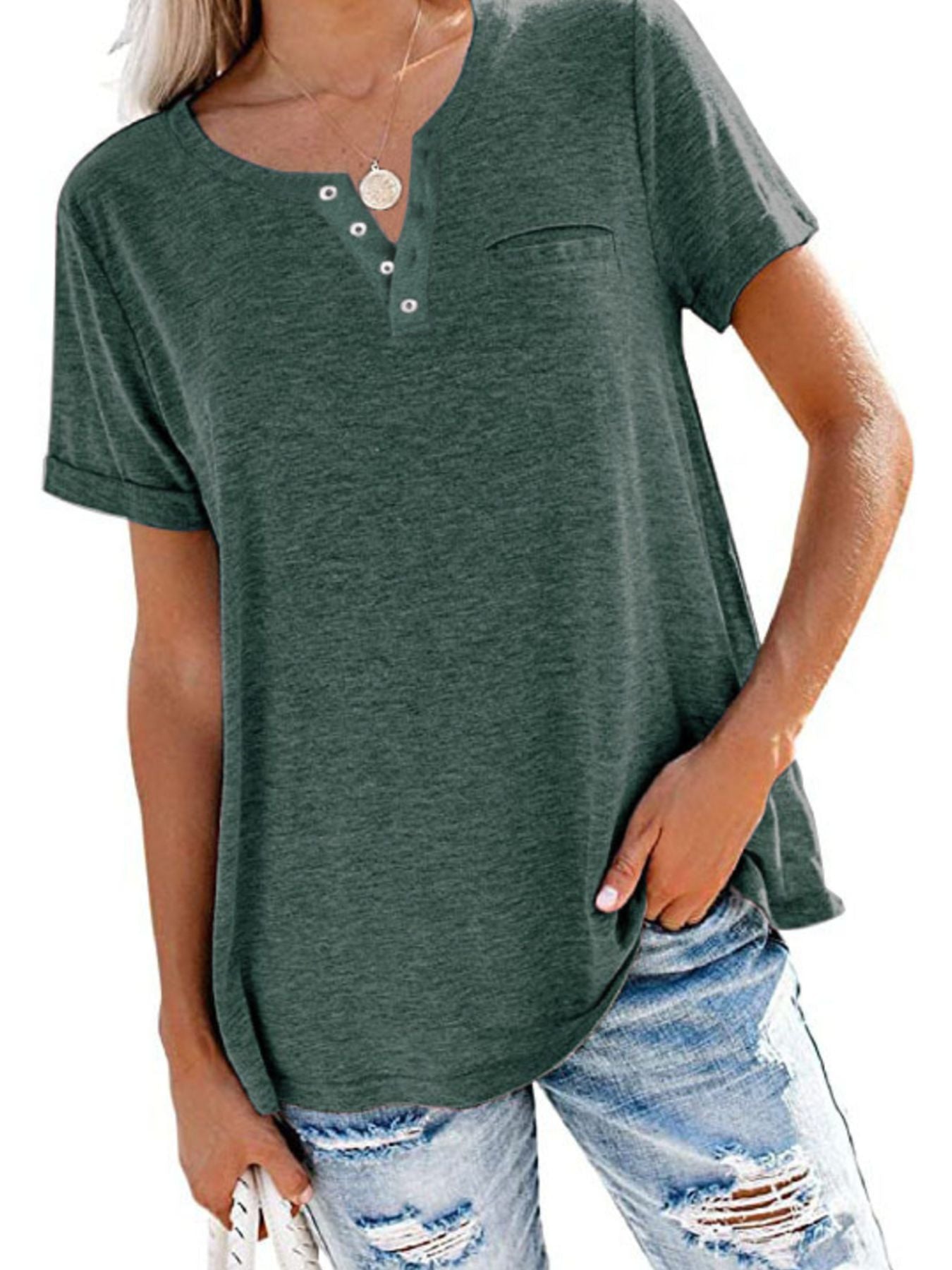 Full Size Casual Button-Front Pocket T-Shirt Plus Size