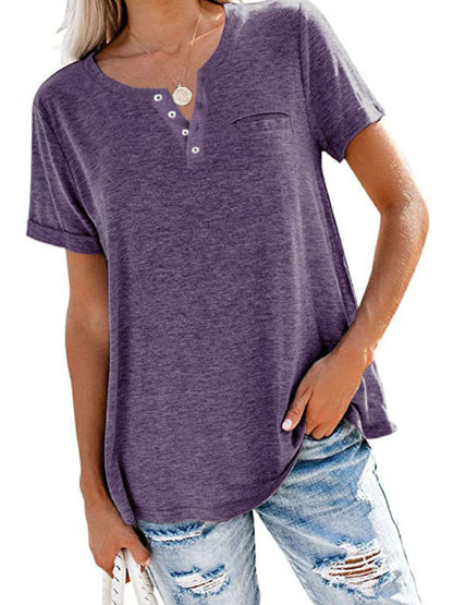 Full Size Casual Button-Front Pocket T-Shirt Plus Size