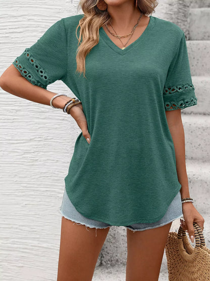 V-Neck Hollow-Out Sleeve T-Shirt