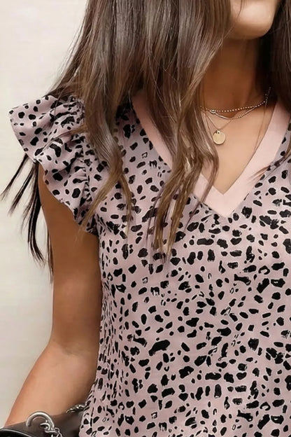 Ruffled Sleeve Leopard Print Blouse