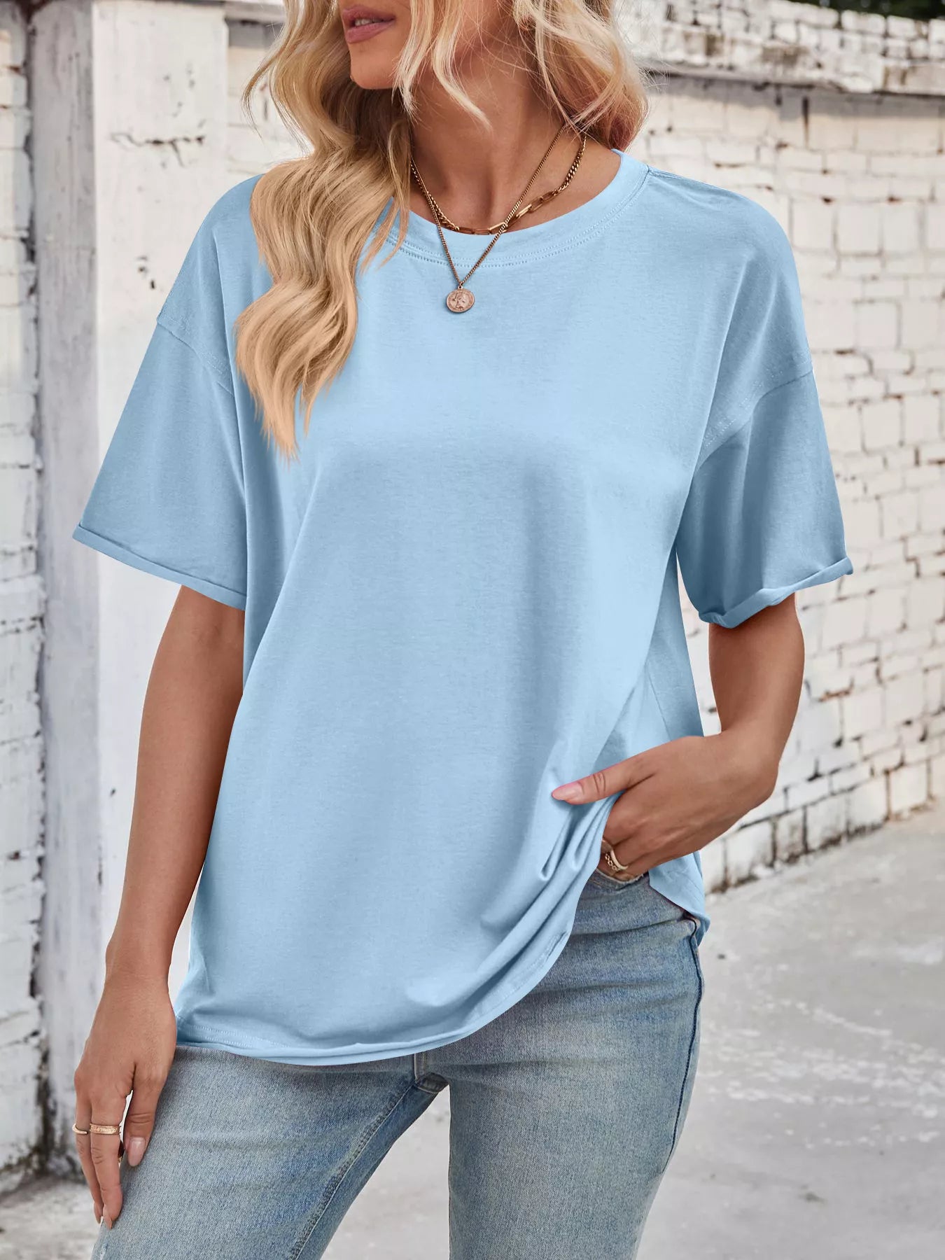 Casual Loose Fit Solid Color T-Shirt