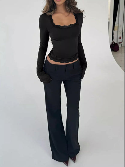 Lace Trim Long Sleeve T-Shirt