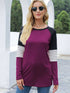 Purple contrast striped round neck long sleeve T-shirt