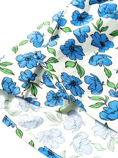 Floral Print Ruffle Sleeve Tie Neck Blouse
