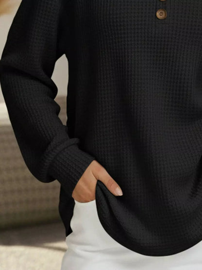 Full Size Waffle Knit V-Neck T-Shirt Plus Size