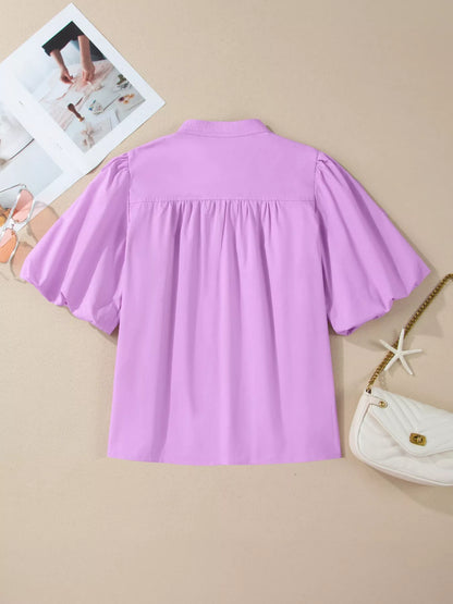 Notched Puff Sleeve Blouse