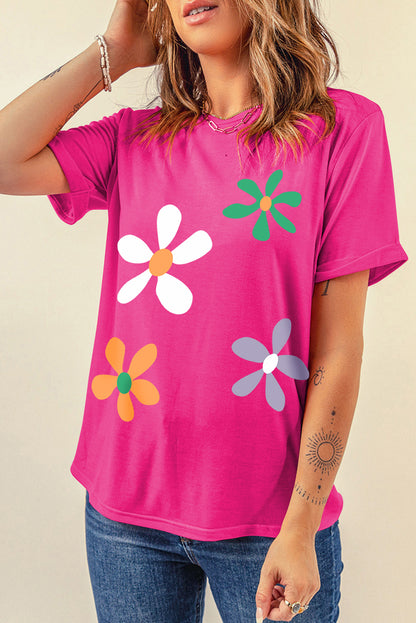 Flower Round Neck Short Sleeve T-Shirt