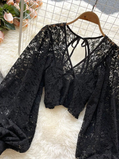 Lace Tie Back Long Sleeve Top