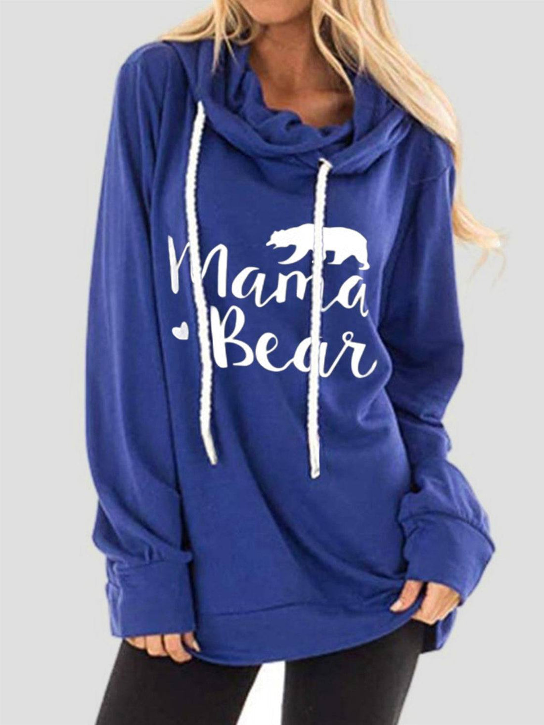 Blue Mama Bear graphic hoodie with drawstrings