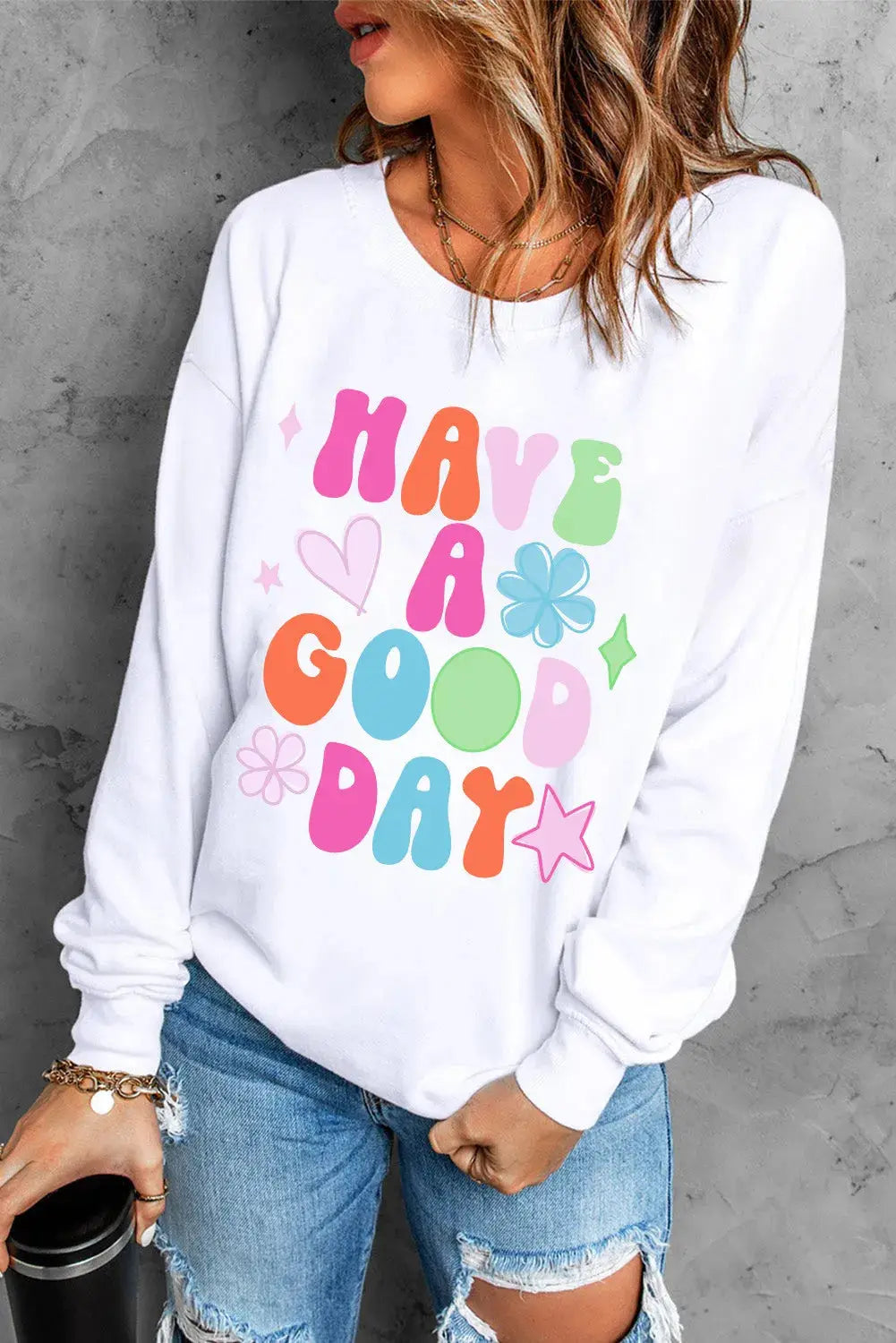 White long sleeve sweatshirt with &