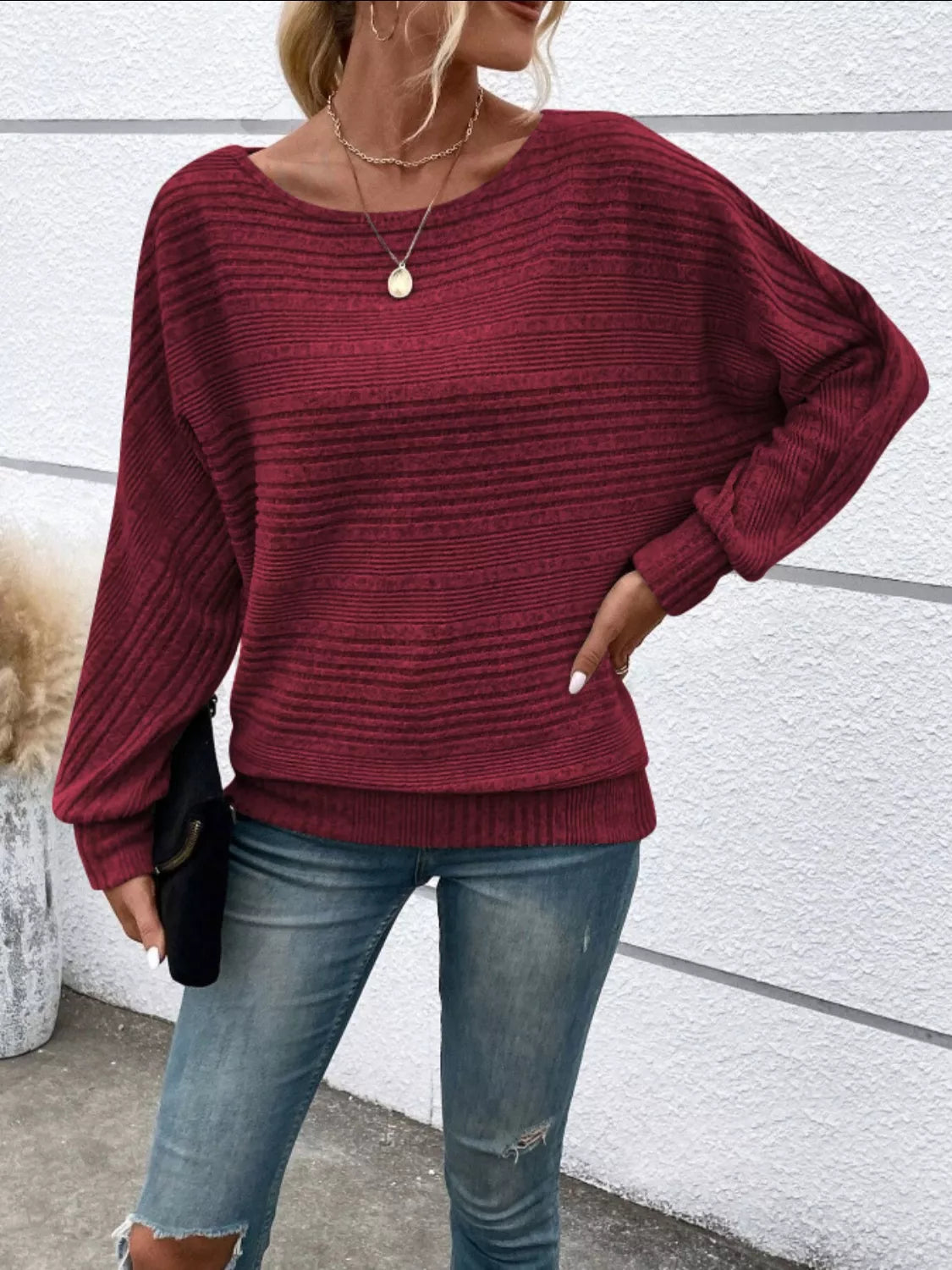 Relaxed Fit Ribbed Knit T-Shirt