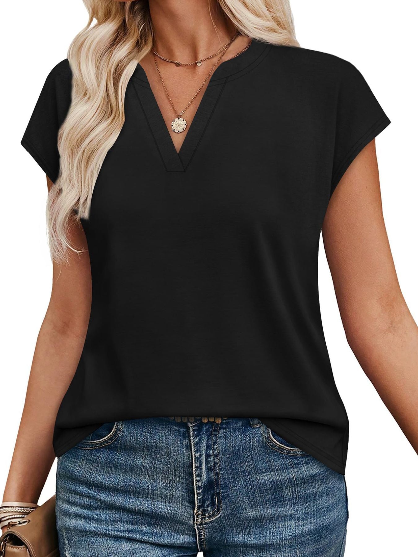 Notched Short Sleeve T-Shirt