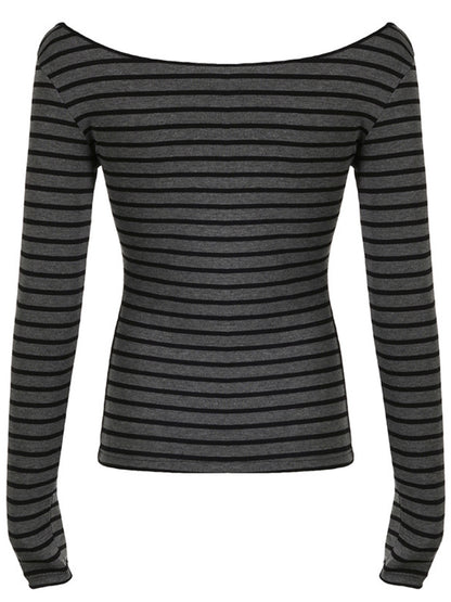 Striped Boat Neck Long Sleeve T-Shirt