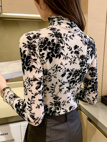 Floral Turtleneck Long Sleeve Top