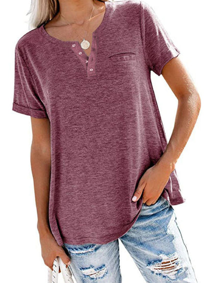Full Size Casual Button-Front Pocket T-Shirt Plus Size