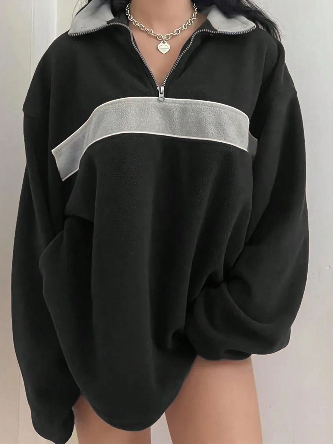 Contrast Dropped Shoulder Long Sleeve Sweatshirt