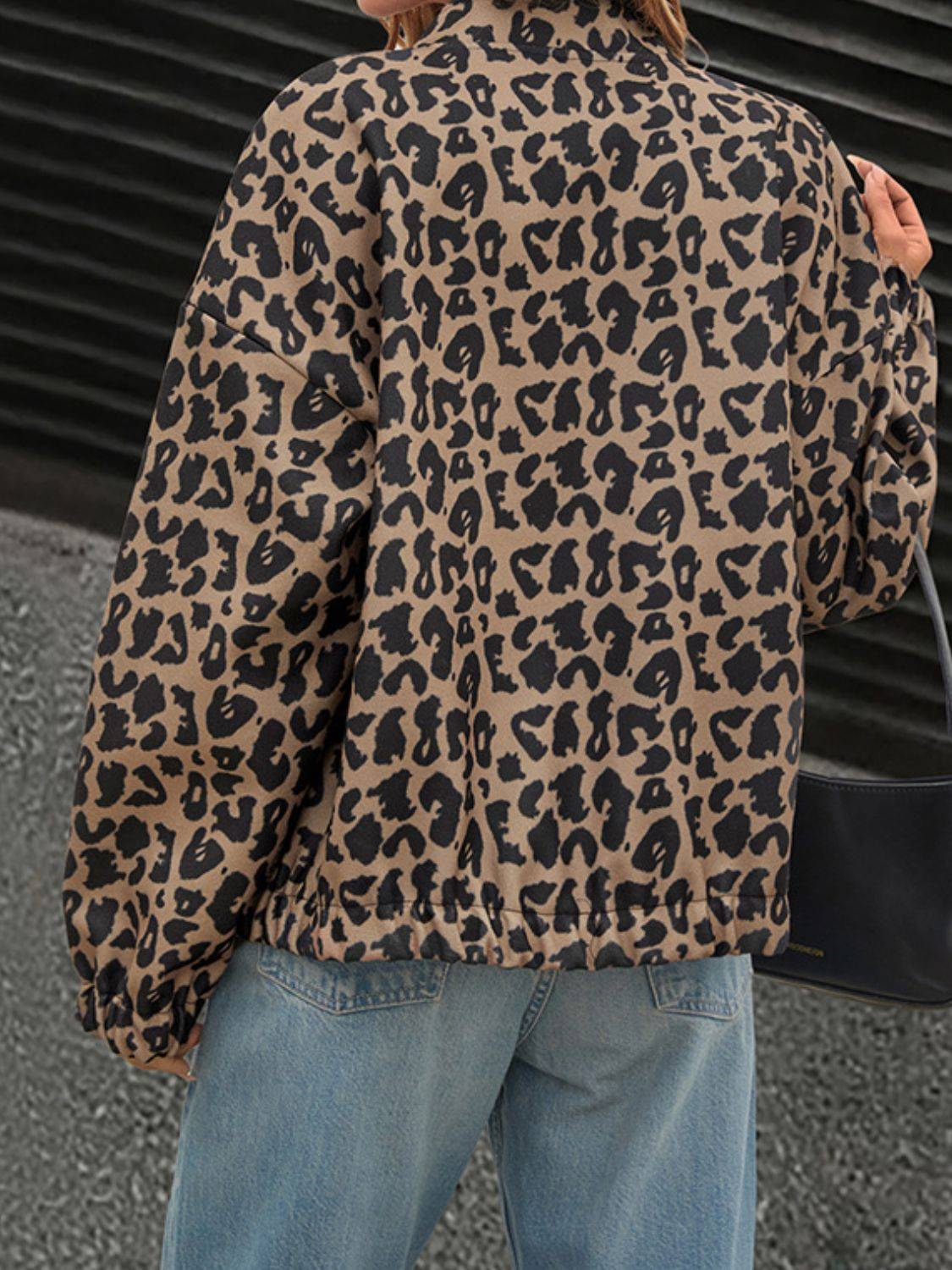 Perfee Leopard Button Up Long Sleeve Jacket