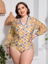 Plus size floral long sleeve swimsuit, front view