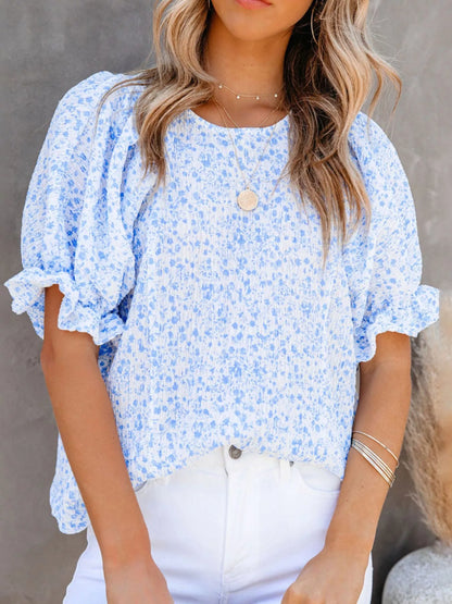 Full Size Floral Print Ruffle Sleeve Blouse Plus Size