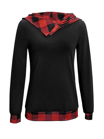 Plaid Long Sleeve Hooded Blouse