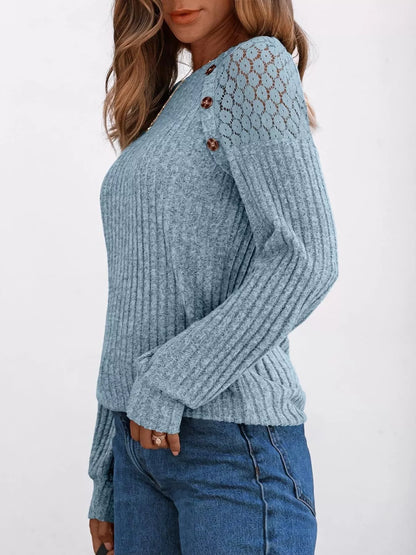 Ribbed Knit T-Shirt with Lace Shoulder Detail
