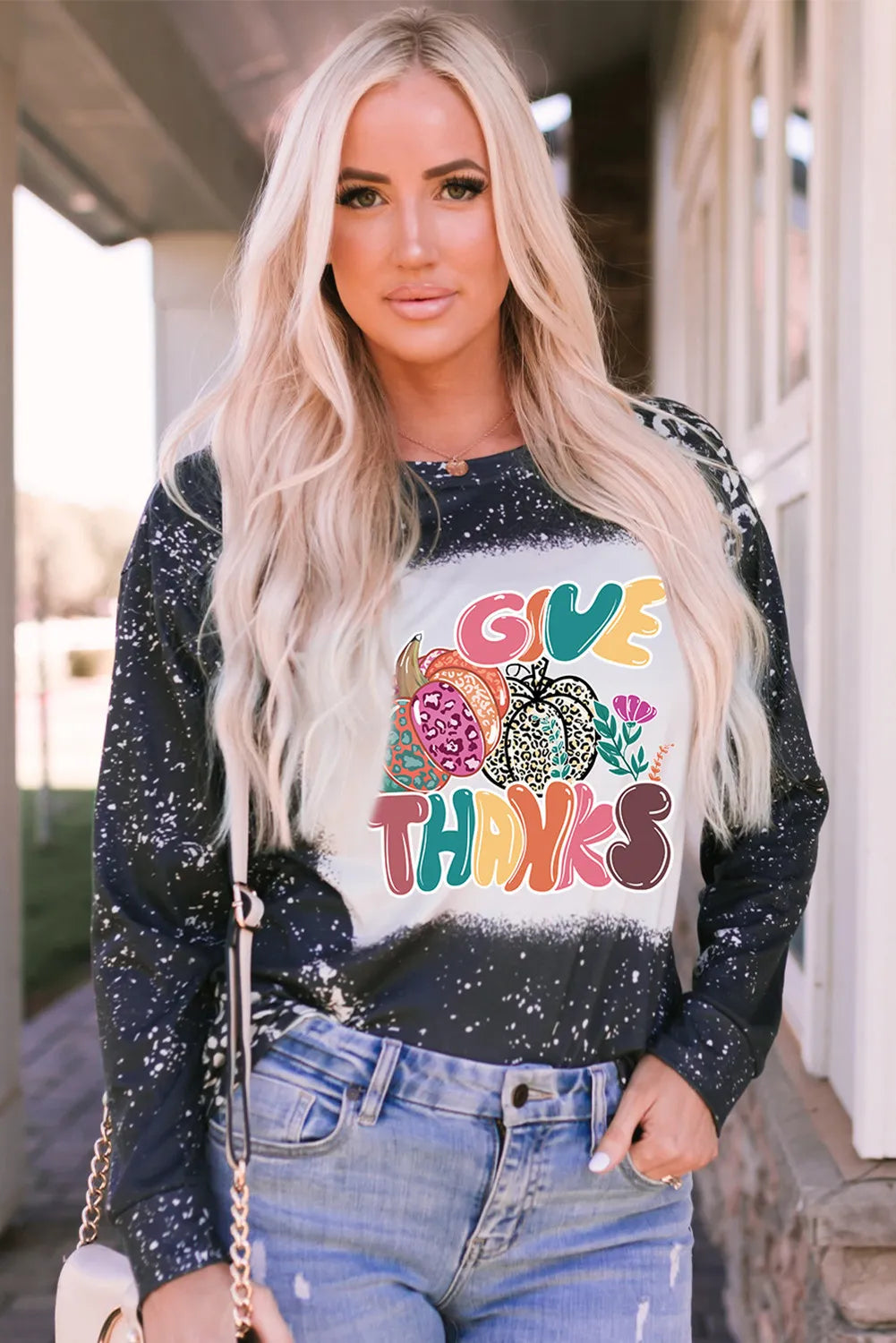 Pumpkin graphic long sleeve T-shirt with &