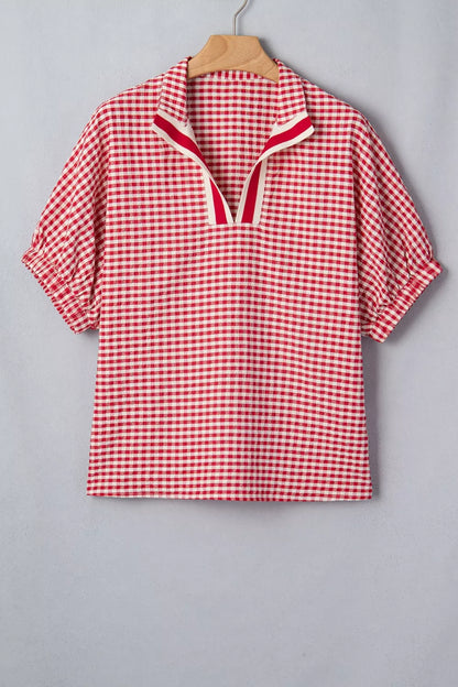 Gingham Half Sleeve Blouse