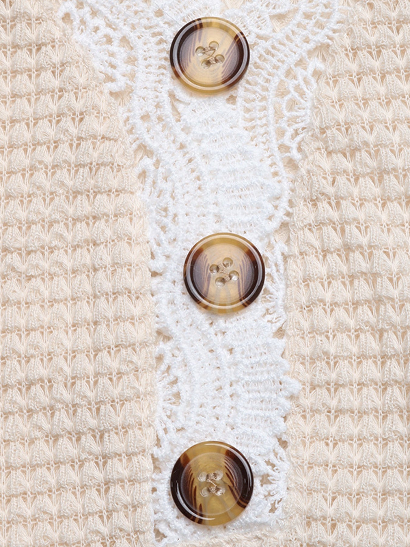 Lace Trim Waffle Knit T-Shirt