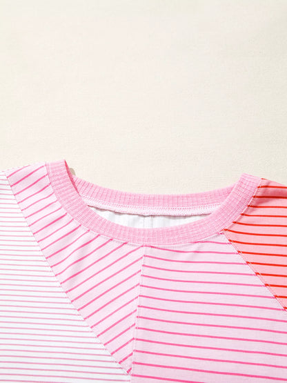 Striped Colorblock Exposed Seam Casual Long Sleeve Top