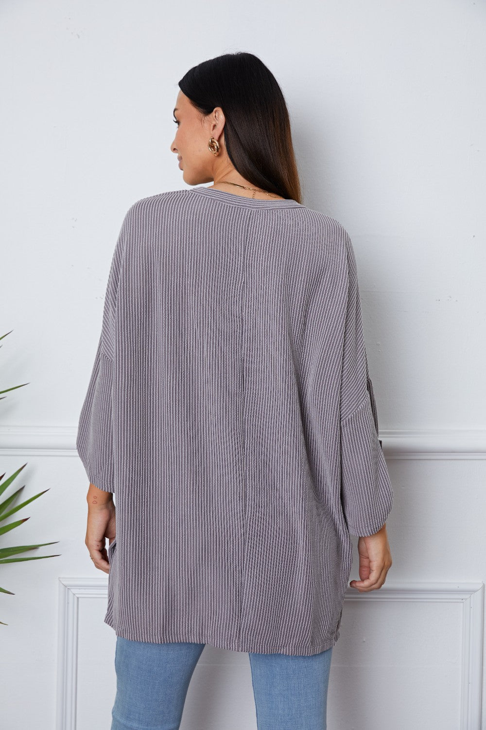 Notched Roll-Tab Sleeve Blouse