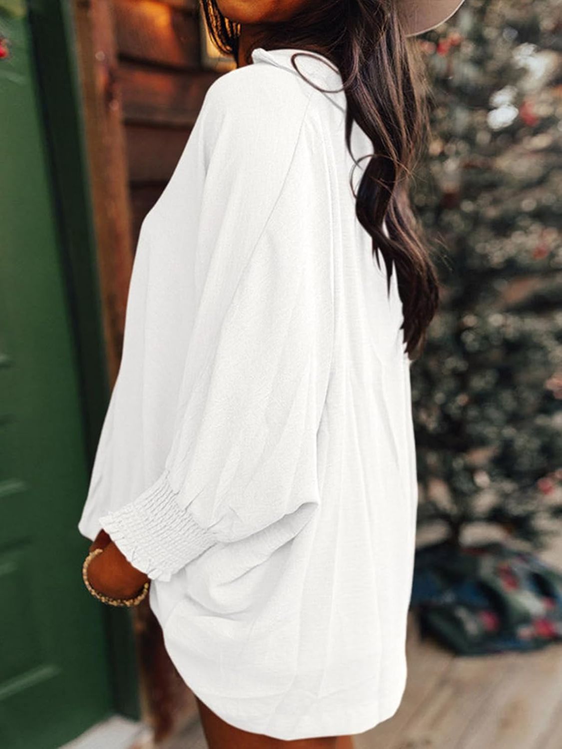 Johnny Collar Three-Quarter Sleeve Blouse