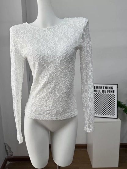 Lace Round Neck Long Sleeve Top