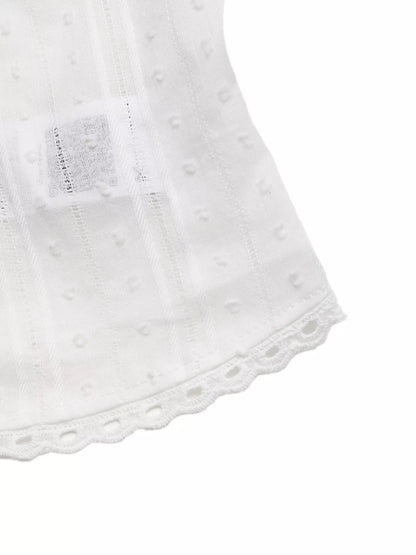 Lace Trim Tie Front Sleeveless Shirt