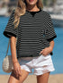 Stripe Ribbed Patchwork Seam Detail Half Sleeve Tee