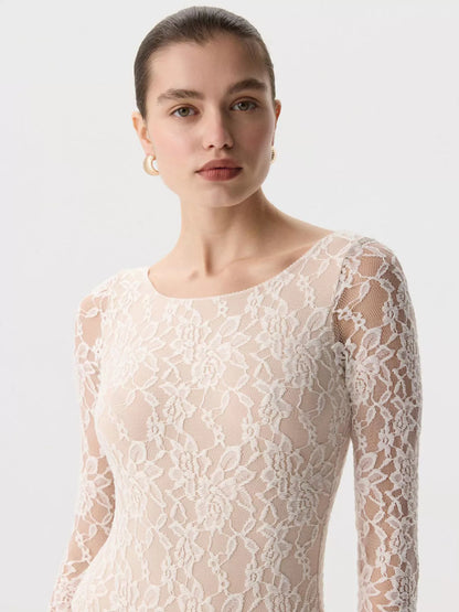 Lace Round Neck Long Sleeve Top