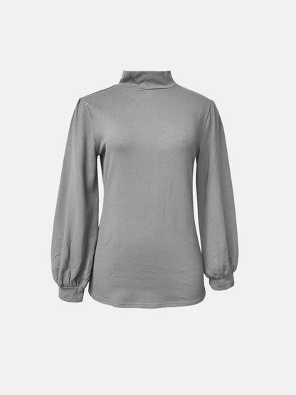 Gray full size mock neck long sleeve t-shirt, front view