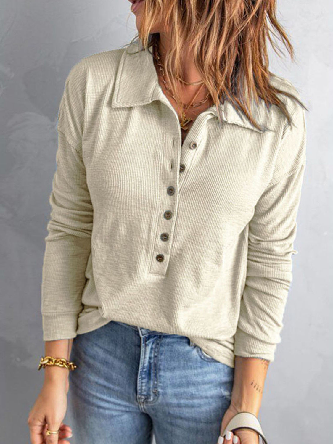 Collared Neck Half Button Top