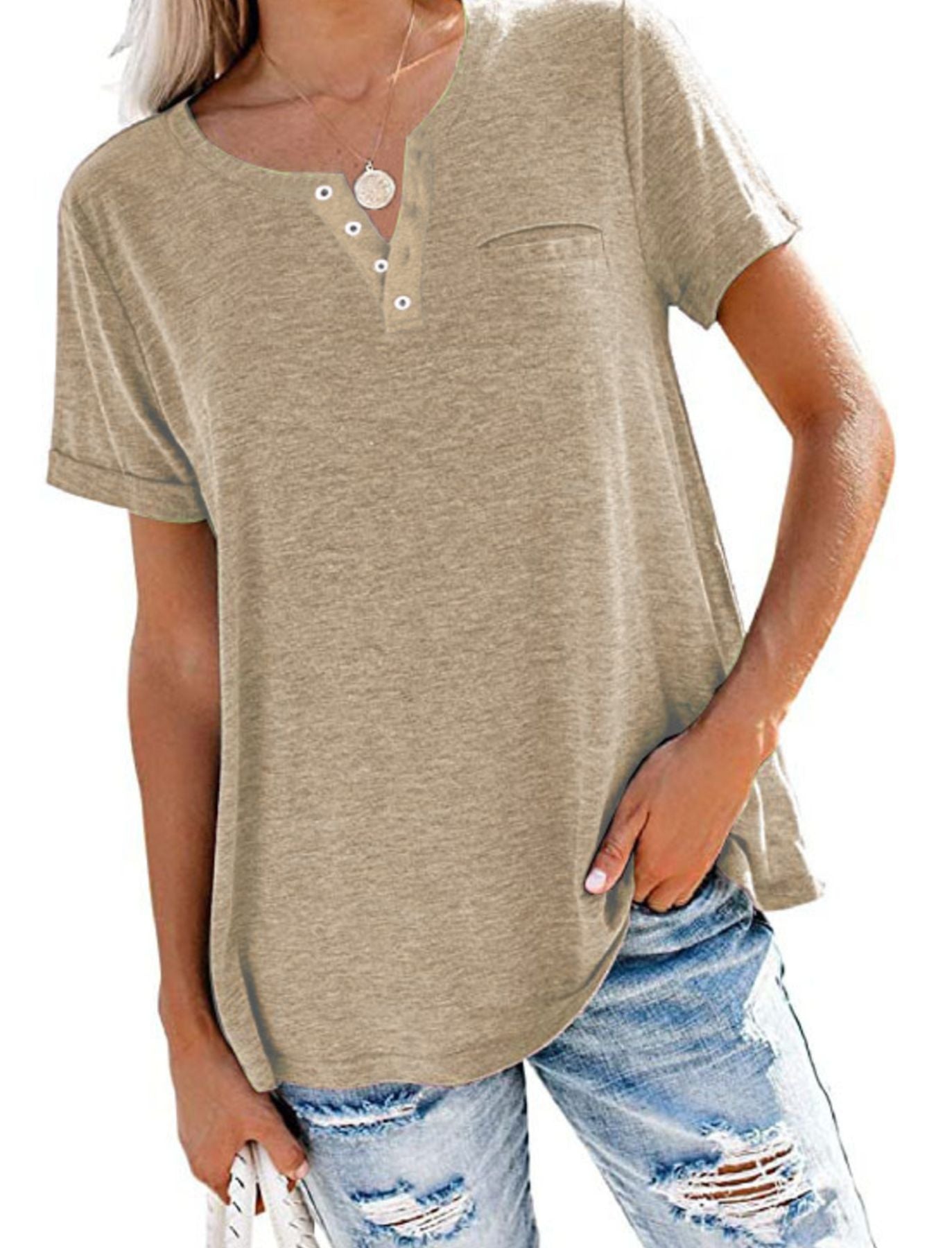 Full Size Casual Button-Front Pocket T-Shirt Plus Size