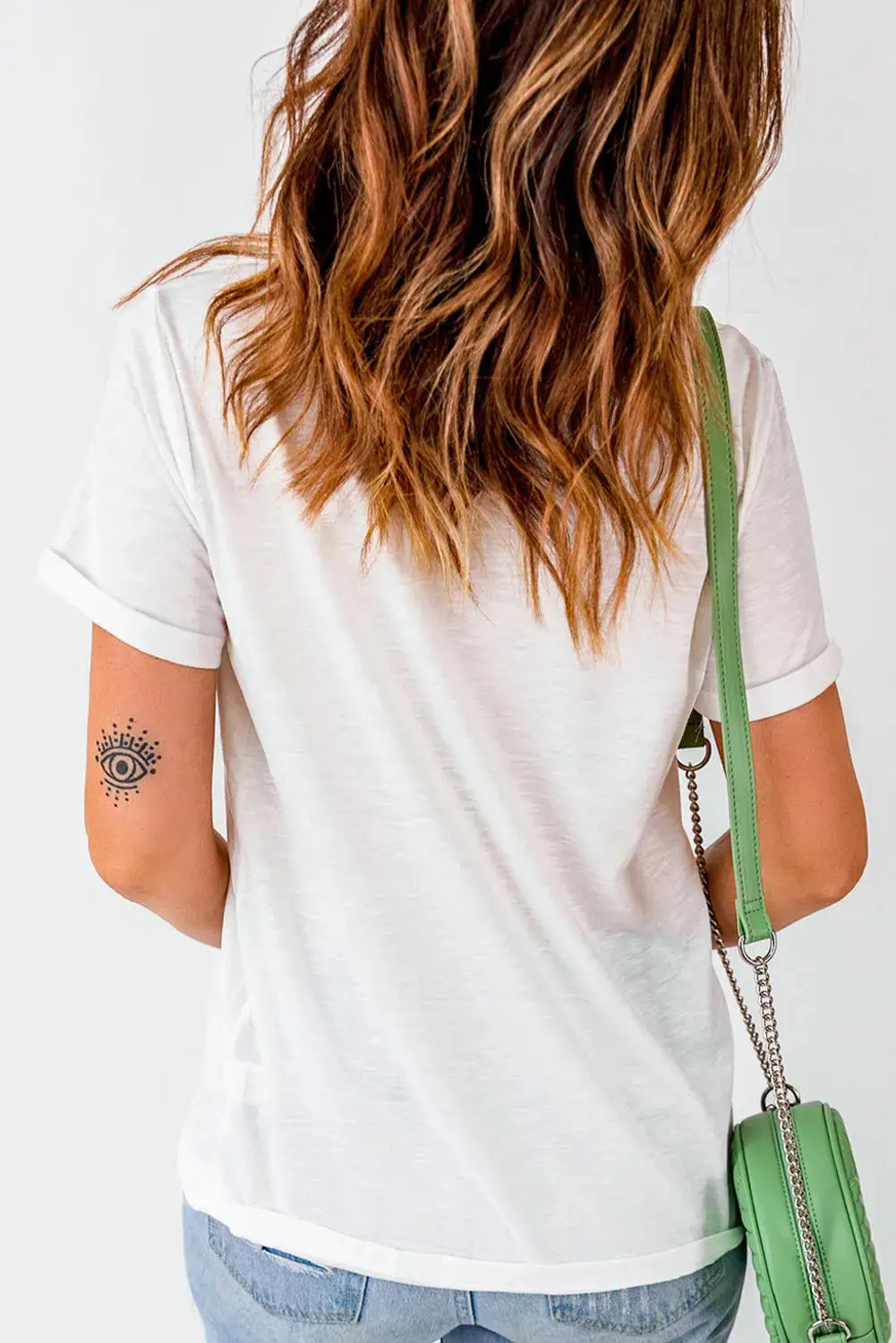 Back view of white round neck short sleeve T-shirt