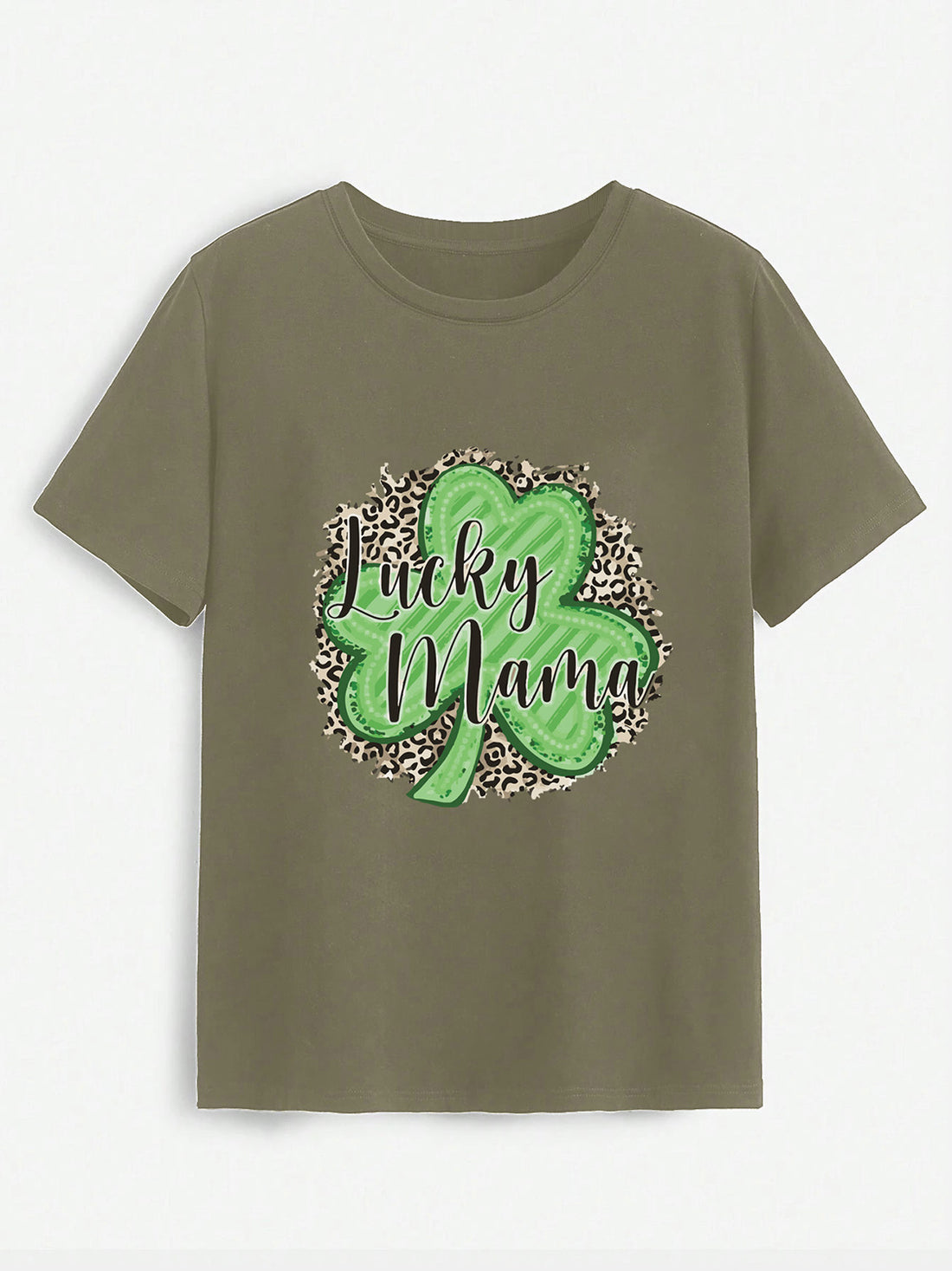Olive green Lucky Mama round neck t-shirt
