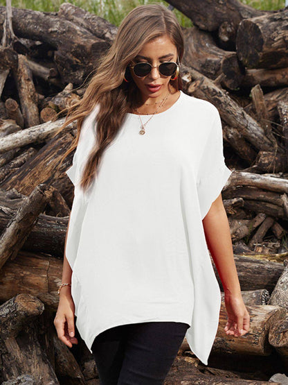 White round neck short sleeve T-shirt, relaxed fit