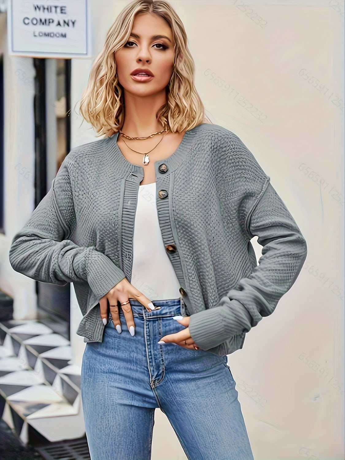 Button Up Dropped Shoulder Cardigan